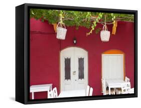 Front of Cafe, Taverna, Symi Island, Dodecanese Islands, Greece-Peter Adams-Framed Stretched Canvas