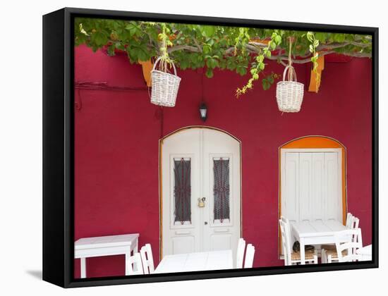 Front of Cafe, Taverna, Symi Island, Dodecanese Islands, Greece-Peter Adams-Framed Stretched Canvas