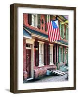 Front of House with an American Flag, Philadelphia, Pennsylvania, US, White Frame-Philippe Hugonnard-Framed Art Print