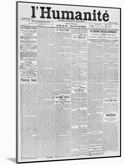 Front Page, First Issue of the Newspaper 'L'Humanite', 18th April 1904-French School-Mounted Giclee Print
