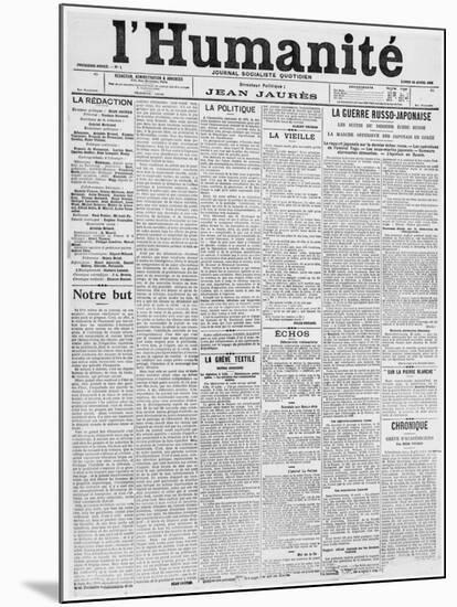 Front Page, First Issue of the Newspaper 'L'Humanite', 18th April 1904-French School-Mounted Giclee Print