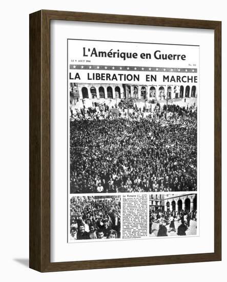 Front Page of L'Amerique En Guerre Newspaper, 9 August 1944-null-Framed Giclee Print