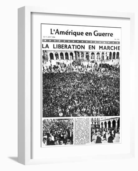 Front Page of L'Amerique En Guerre Newspaper, 9 August 1944-null-Framed Giclee Print