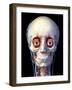 Front view of human skull with eyes, veins and arteries on black background.-Leonello Calvetti-Framed Art Print