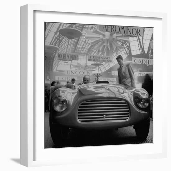 Front View of New Model Ferrari Being Shown During Automobile Exhibit-Yale Joel-Framed Photographic Print