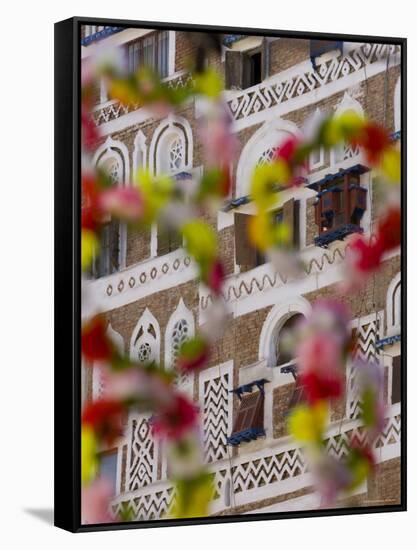 Frontage of Buildings and Floral Decorations, Sana'a, Yemen-Peter Adams-Framed Stretched Canvas