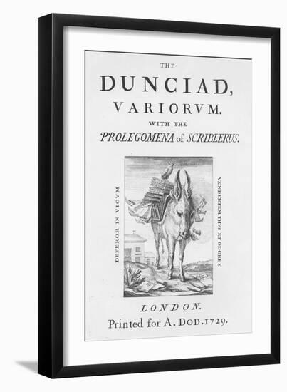 Frontispiece and Title Page to 'The Dunciad Variorum' by Alexander Pope, 1729 (Engraving)-English-Framed Giclee Print