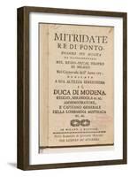 Frontispiece from an Early Copy of 'Mitridate, Re Di Ponte', an Opera by Wolfgang Amadeus Mozart-Italian School-Framed Giclee Print