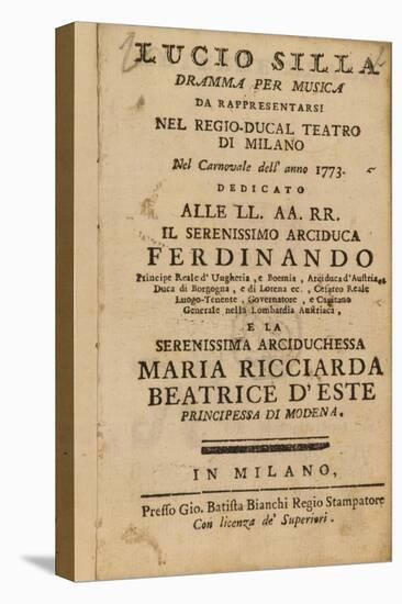 Frontispiece from Mozart's 'Lucio Silla', Performed in Milan in 1773-Italian School-Stretched Canvas