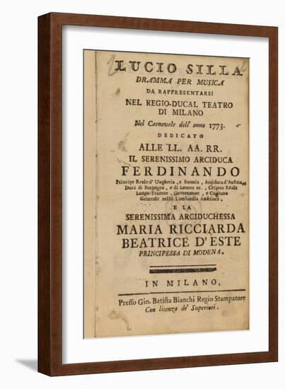 Frontispiece from Mozart's 'Lucio Silla', Performed in Milan in 1773-Italian School-Framed Giclee Print