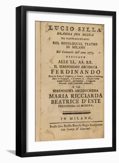 Frontispiece from Mozart's 'Lucio Silla', Performed in Milan in 1773-Italian School-Framed Giclee Print