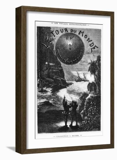 Frontispiece of "Around the World in Eighty Days" by Jules Verne Paris, Hetzel, Late 19th Century-L Bennet-Framed Giclee Print