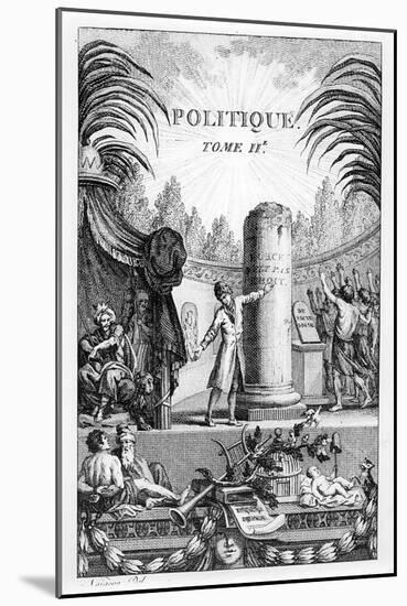 Frontispiece of ' Politique', Tome Ii of Jean-Jacques Rousseau (Engraving)-Jean Claude Naigeon-Mounted Giclee Print