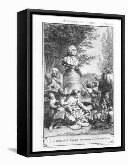 Frontispiece to "Emile" by Jean-Jacques Rousseau-Charles-Nicolas Cochin II-Framed Stretched Canvas