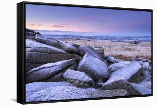 Frost Covered Granite Boulders at Great Staple Tor in Dartmoor National Park, Devon, England-Adam Burton-Framed Stretched Canvas