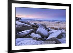 Frost Covered Granite Boulders at Great Staple Tor in Dartmoor National Park, Devon, England-Adam Burton-Framed Photographic Print