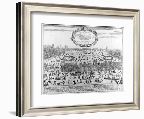 Frost Fair of Winter of 1683-4 on Thames, with Old London Bridge in Distance. C.1684-null-Framed Giclee Print