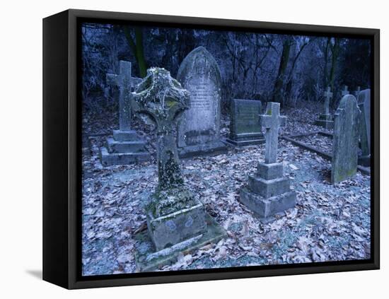 Frost on Headstones and Gravestones in a Graveyard at Ossington, Nottinghamshire, England-Mawson Mark-Framed Stretched Canvas