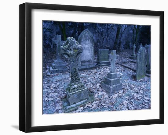 Frost on Headstones and Gravestones in a Graveyard at Ossington, Nottinghamshire, England-Mawson Mark-Framed Photographic Print