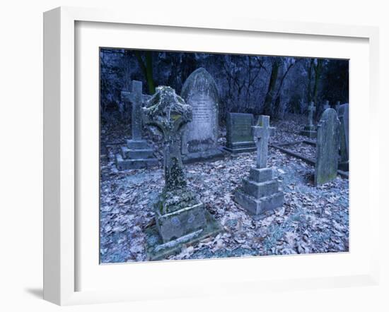 Frost on Headstones and Gravestones in a Graveyard at Ossington, Nottinghamshire, England-Mawson Mark-Framed Photographic Print