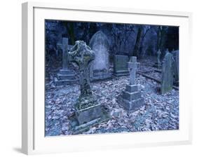 Frost on Headstones and Gravestones in a Graveyard at Ossington, Nottinghamshire, England-Mawson Mark-Framed Photographic Print