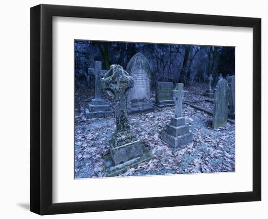 Frost on Headstones and Gravestones in a Graveyard at Ossington, Nottinghamshire, England-Mawson Mark-Framed Photographic Print