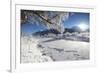 Frost on trees frame the snowy landscape and frozen river, Inn, Celerina, Maloja, Canton of Graubun-Roberto Moiola-Framed Photographic Print