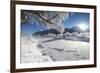 Frost on trees frame the snowy landscape and frozen river, Inn, Celerina, Maloja, Canton of Graubun-Roberto Moiola-Framed Photographic Print