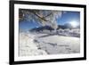 Frost on trees frame the snowy landscape and frozen river, Inn, Celerina, Maloja, Canton of Graubun-Roberto Moiola-Framed Photographic Print