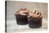 Frosted Chocolate Cupcakes on Rustic Wooden Background-Veneratio-Stretched Canvas