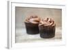 Frosted Chocolate Cupcakes on Rustic Wooden Background-Veneratio-Framed Photographic Print