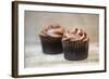 Frosted Chocolate Cupcakes on Rustic Wooden Background-Veneratio-Framed Photographic Print