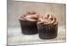 Frosted Chocolate Cupcakes on Rustic Wooden Background-Veneratio-Mounted Photographic Print