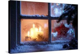 Frosted Window with Christmas Decoration-Sofiaworld-Stretched Canvas