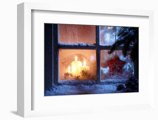 Frosted Window with Christmas Decoration-Sofiaworld-Framed Photographic Print