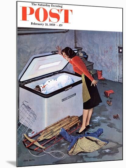 "Frosty in the Freezer" Saturday Evening Post Cover, February 21, 1959-John Falter-Mounted Giclee Print