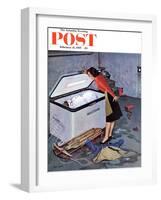 "Frosty in the Freezer" Saturday Evening Post Cover, February 21, 1959-John Falter-Framed Giclee Print