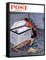 "Frosty in the Freezer" Saturday Evening Post Cover, February 21, 1959-John Falter-Framed Stretched Canvas