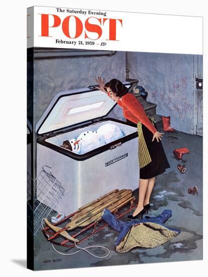 "Frosty in the Freezer" Saturday Evening Post Cover, February 21, 1959-John Falter-Stretched Canvas