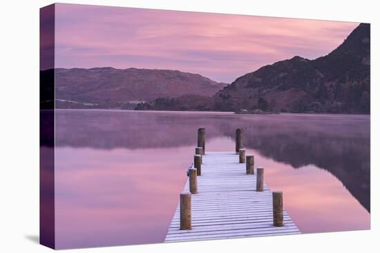 Frosty Jetty on Ullswater at Dawn, Lake District, Cumbria, England. Winter (November)-Adam Burton-Stretched Canvas