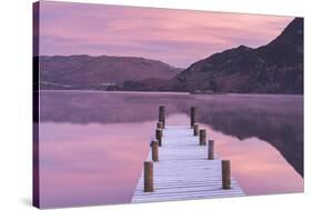 Frosty Jetty on Ullswater at Dawn, Lake District, Cumbria, England. Winter (November)-Adam Burton-Stretched Canvas