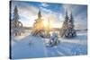 Frosty Morning in the Mountains, Panorama of Winter Mountains, Ukraine, Carpathians-Kotenko-Stretched Canvas