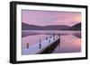 Frosty Wooden Jetty on Ullswater at Dawn, Lake District, Cumbria, England. Winter (November)-Adam Burton-Framed Photographic Print