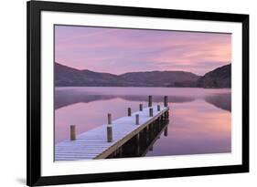 Frosty Wooden Jetty on Ullswater at Dawn, Lake District, Cumbria, England. Winter (November)-Adam Burton-Framed Photographic Print