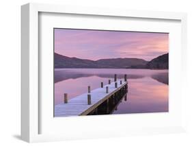 Frosty Wooden Jetty on Ullswater at Dawn, Lake District, Cumbria, England. Winter (November)-Adam Burton-Framed Photographic Print