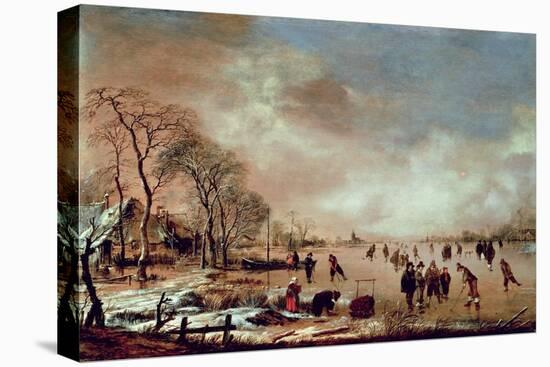 Frozen Canal Scene-Aert van der Neer-Stretched Canvas