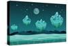 Frozen Game Planet Horizontal Background, Pattern with Ice Islands. Nature Landscape, Winter Design-MSSA-Stretched Canvas