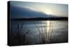 Frozen lake sunset, Eagle Creek Park, Indianapolis, Indiana, USA-Anna Miller-Stretched Canvas