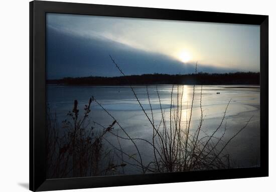 Frozen lake sunset, Eagle Creek Park, Indianapolis, Indiana, USA-Anna Miller-Framed Photographic Print