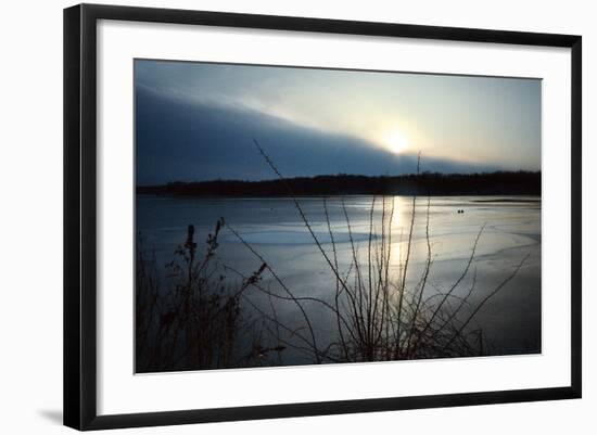 Frozen lake sunset, Eagle Creek Park, Indianapolis, Indiana, USA-Anna Miller-Framed Photographic Print